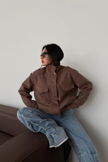 Süet Çift Cepli Vizon Bomber Ceket