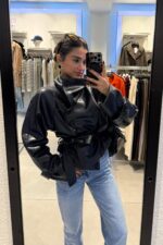 Deri Trend Dik Yaka Kısa Ceket Siyah - Görsel 2