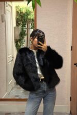 Erus Parlak Tüylü Kürk Ceket Siyah