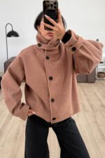 Kaşe Çizgili Düğmeli Ceket Kiremit - Görsel 2