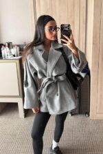 Rüzgarlıklı Kaşe Kaban Gri