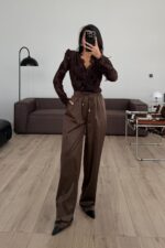 Kalın Saten Pantolon Kahverengi