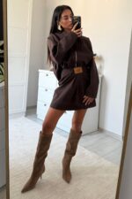 Trend Büzgülü Etek Ceket Takım Acı Kahve