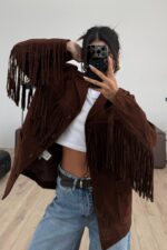 Püsküllü Süet Ceket Acı Kahve