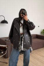 Hakim Yaka Bomber Deri Ceket Kahverengi