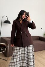 Cep Detaylı Belden oturtmalı Kaşe Ceket Kahverengi