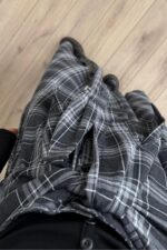 Beli Bağlamalı Ekose Düğmeli Etek Antrasit - Görsel 3