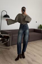 Verev Dikişli Dark Eskitme Jean