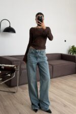 Wom Wide Leg Mavi Eskitme Jean