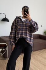 Life Oversize Ekose Gömlek Lacivert Bej