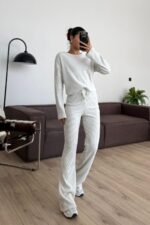 İspanyol Paça Fitilli Triko Takım Ekru