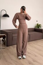 Belden Oturtmalı Dikişli Modal Takım Vizon