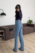 Baklava Taşlı Straight Mavi Jean - Görsel 4