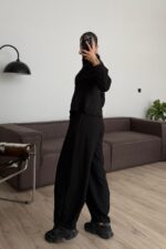 Dikiş Detaylı Fitilli Eşofman Takım Siyah - Görsel 4