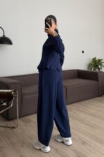 Dikiş Detaylı Fitilli Eşofman Takım Lacivert - Görsel 4