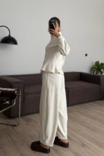 Dikiş Detaylı Fitilli Eşofman Takım Ekru - Görsel 4