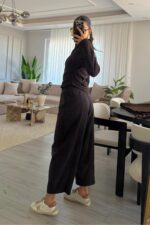 Fitilli Verev Kesim Triko Takım Acı Kahve - Görsel 4