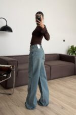 Wom Wide Leg Mavi Eskitme Jean - Görsel 3