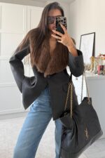 Yakası Kürklü Blazer Ceket Antrasit