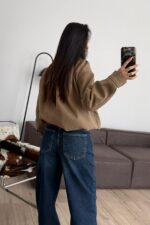 Kemer Detaylı Fitilli Dik Yakalı Bomber Ceket Camel - Görsel 3