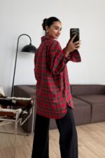 Life Oversize Ekose Gömlek Kırmızı Yeşil - Görsel 3