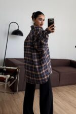 Life Oversize Ekose Gömlek Lacivert Bej - Görsel 3