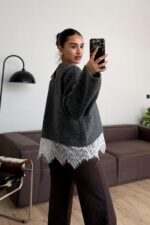 Dantel Detaylı Premium Kazak Antrasit - Görsel 3