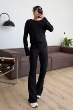 İspanyol Paça Fitilli Triko Takım Siyah