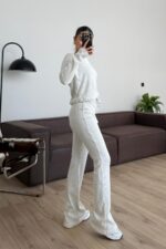 İspanyol Paça Fitilli Triko Takım Ekru - Görsel 4