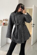 Buklet Kumaş Dik Yakalı Ceket Siyah