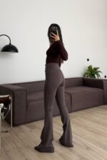 Çift Fermuarlı İspanyol Paça Tayt Vizon - Görsel 3