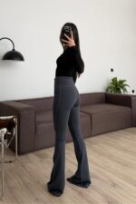 Çift Fermuarlı İspanyol Paça Tayt Antrasit - Görsel 3