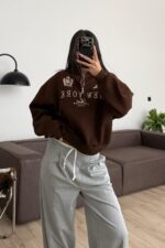 Yakası Fermuarlı Sweat Kahverengi