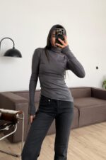 Yanları Büzgülü Balıkçı Yaka Bluz Antrasit