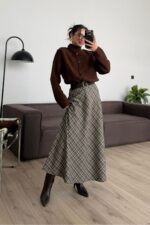 Fire Ekose Desenli Etek Antrasit Kahve