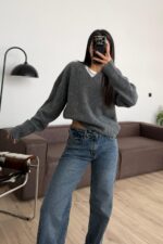 V Yaka Pinterest Yumuşak Kazak Antrasit