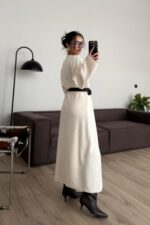 Önü Düğmeli V Yaka Triko Takım Bej - Görsel 3