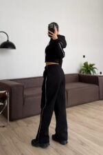 İçi Şardonlu Biyeli Eşofman Takım Siyah - Görsel 3