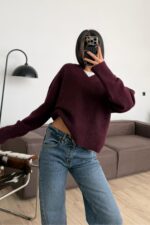 V Yaka Pinterest Yumuşak Kazak Bordo