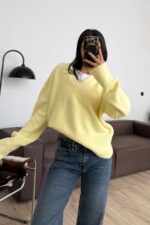 V Yaka Pinterest Yumuşak Kazak Sarı