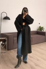 Kuşaklı Oversize Hırka Siyah