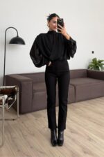 Kesik Paçalı Straight Siyah Jean