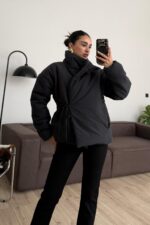 Yandan Bağlamalı Şişme Mont Siyah