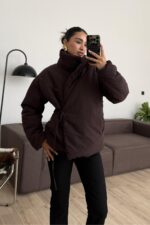 Yandan Bağlamalı Şişme Mont Kahverengi