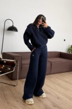 Fermuarlı Dik Yaka Eşofman Takım Lacivert
