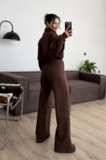 Yarasa Kollu Balıkçı Yaka Triko Takım Kahverengi - Görsel 4