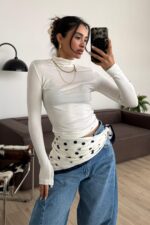 Balıkçı Yaka Uzun Kollu Bluz Ekru