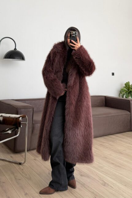Belo Uzun Kürk Kaban Kahverengi