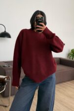 Yün Bisiklet Yaka Kazak Bordo