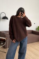 Yün Bisiklet Yaka Kazak Kahverengi